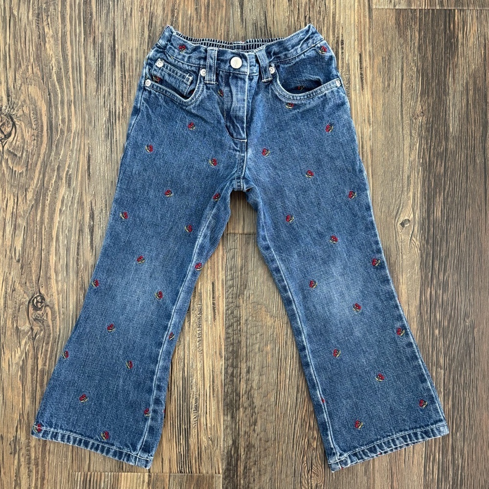 Vtg Y2K 2002 Gymboree Cherry-Embroidered Jeans Kids Size 4 Blue Denim